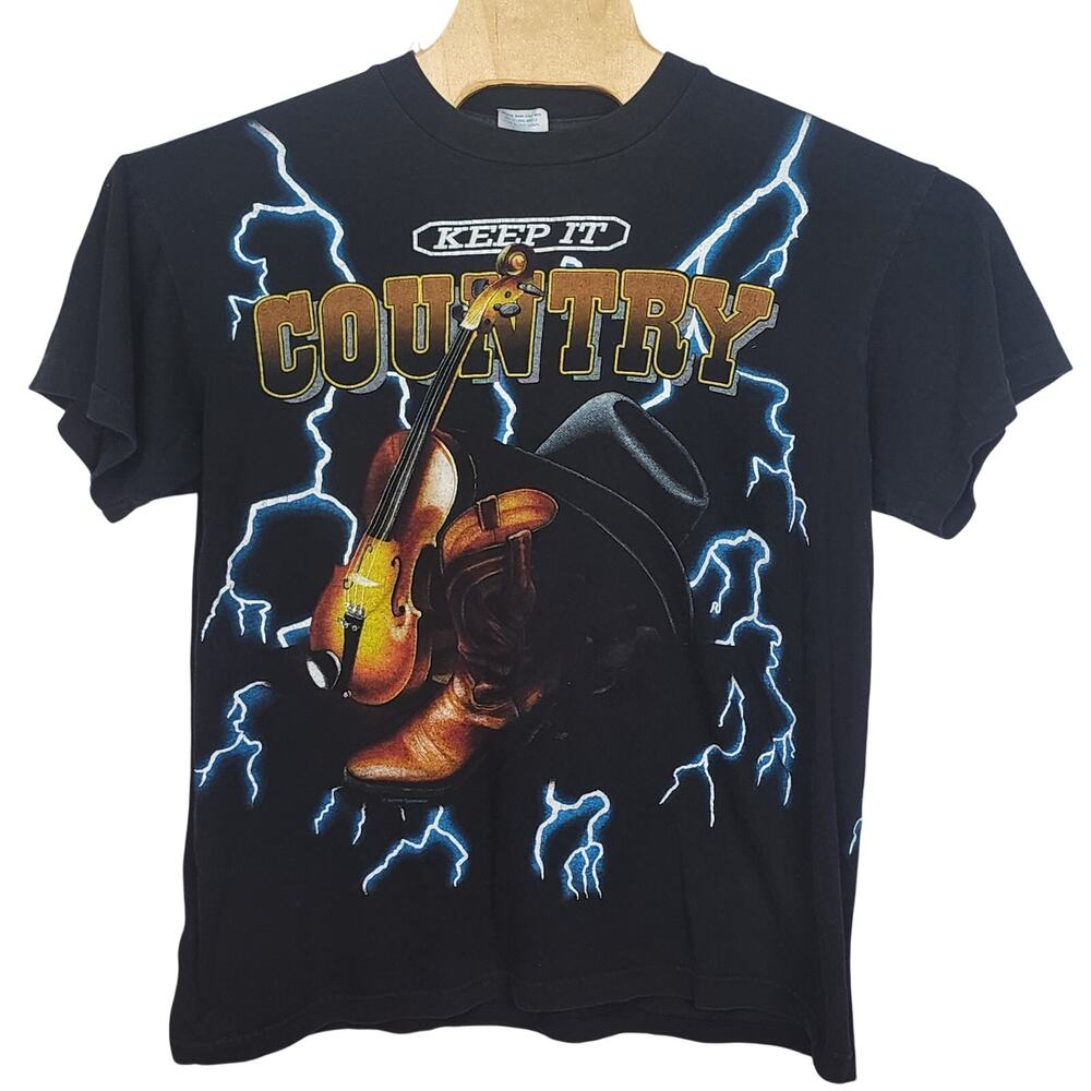 Men's American Thunder Keep it Country Lightning Double Sided T Shirt Large L